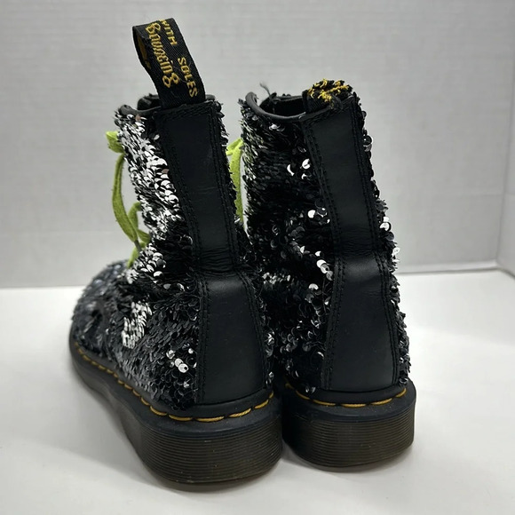 Dr. Martens 1460 Pascal Combat Sequin Black Silver Reversible Boot Womens Size 6 - Picture 4 of 11